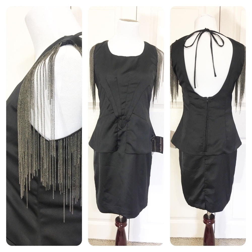 NWT! Black brand Scoop back chains dress